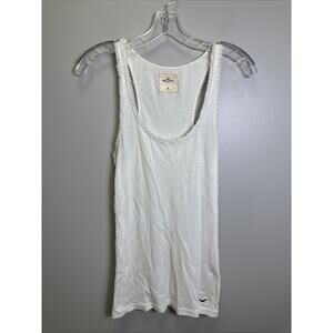 Hollister Cami Ribbed Tank Top Womens M White Braided Lacey Trim Y2K